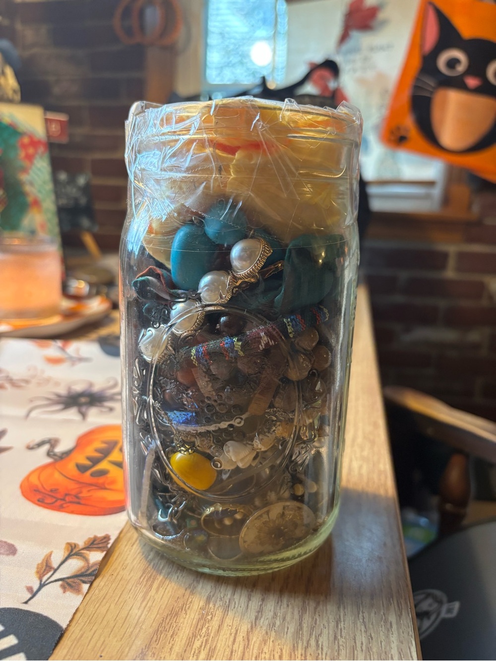 mason jar of mystery costume jewelry 7in